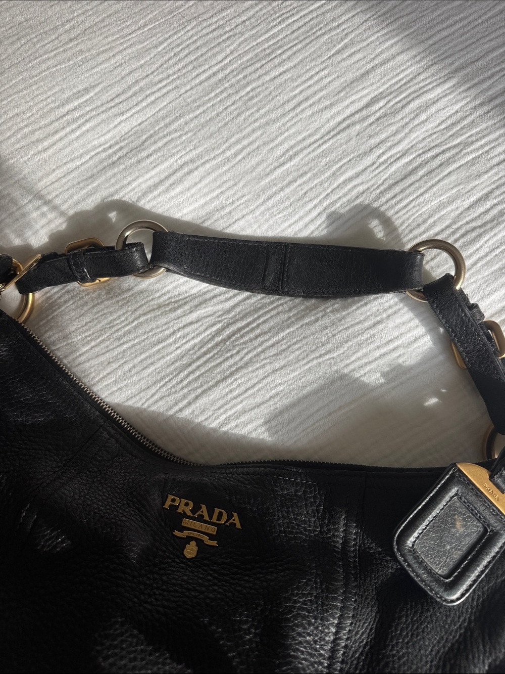 Prada Vitello Daino Leather Hobo Bag – Black Pebbled Leather, Authentic - Picture 9 of 12